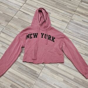 New York Graphic Pink Crop Hoodie